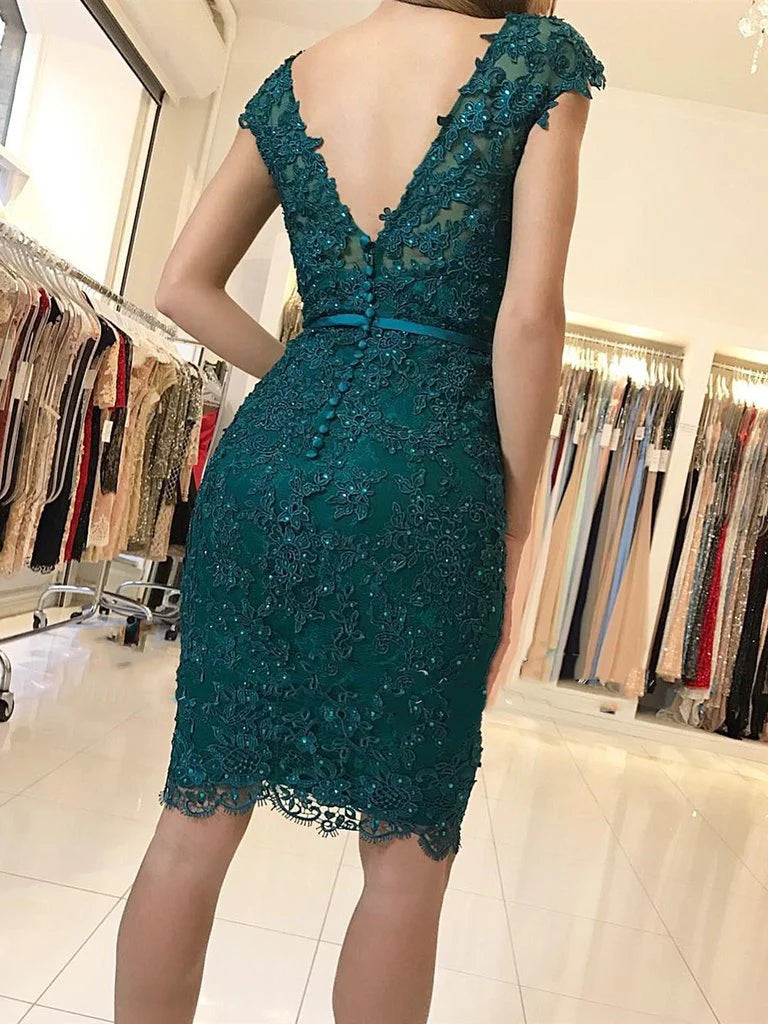 Vestido elegante Weitese corto de encaje verde con escote en V para fiesta